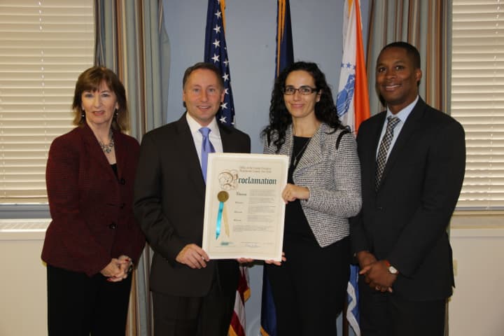 Left to right: Kathy Halas, President of Nonprofit Westchester; County Executive Robert P. Astorino; Joanna Straub, Executive Director of Nonprofit Westchester; Joseph D. Kenner, Deputy Commissioner, Westchester County Department of Social Services.