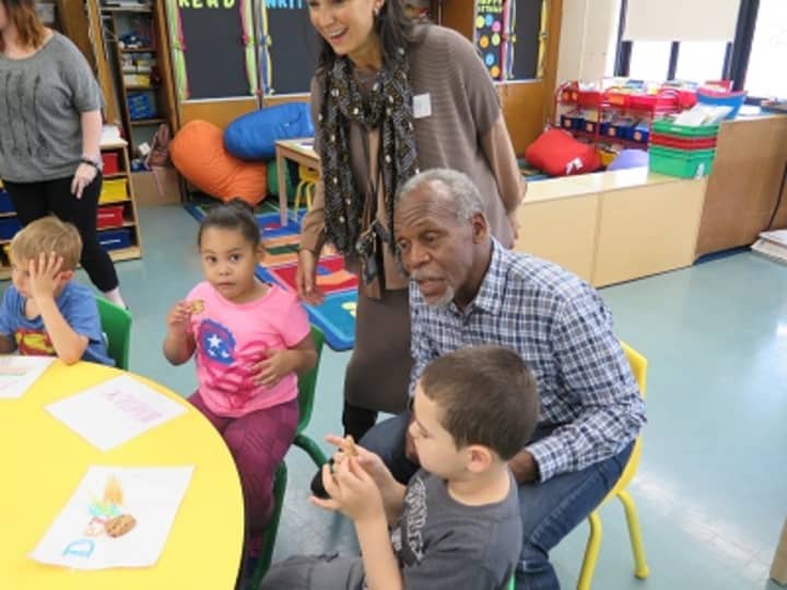 Actor and activist Danny Glover visits with children at The Hilltop School in Haverstraw earlier this week. He spoke of growing up with dyslexia and signed autographs for all the kids.