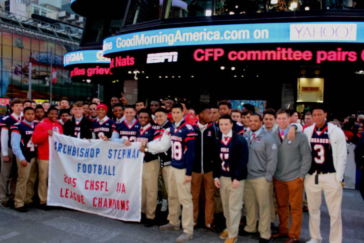 Stepinac&#x27;s State Championship football team was in Times Square this morning, on the set of Good Morning America.