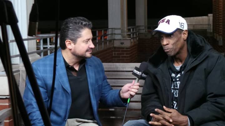 Mike Damergis, adjunct professor Mass Communication, interviewed Dwight &quot;Doc&quot; Gooden during his visit to Iona College.