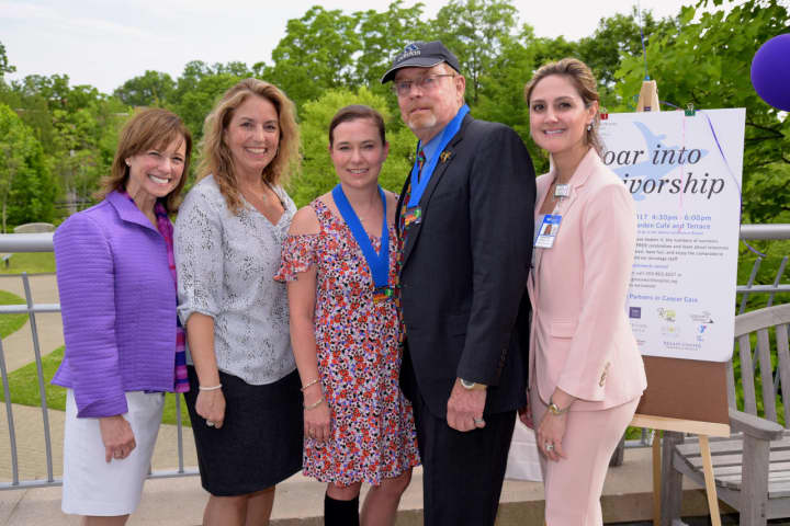 Soar into Survivorship honored cancer survivors, Kristin Addison and Lee Robbins flanked by Greenwich Hospital’s Sue Brown, Lynn Carbino and Kristina Capretti.