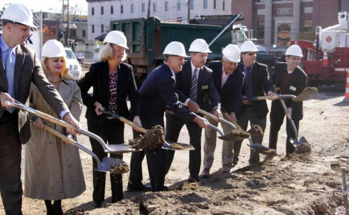 Hackensack officials break ground for improvements to the Atlantic Street Park, one of several city recreation facilities that were improved this year.