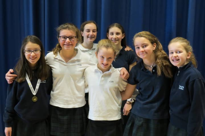From left to right: Vanessa Torres, Libby Kaseta, Christine Plaster, Charlotte Marvin, Daniella Tocco, Elie Skinner and Kasey Calacci. Belle Broll is not in the photo.