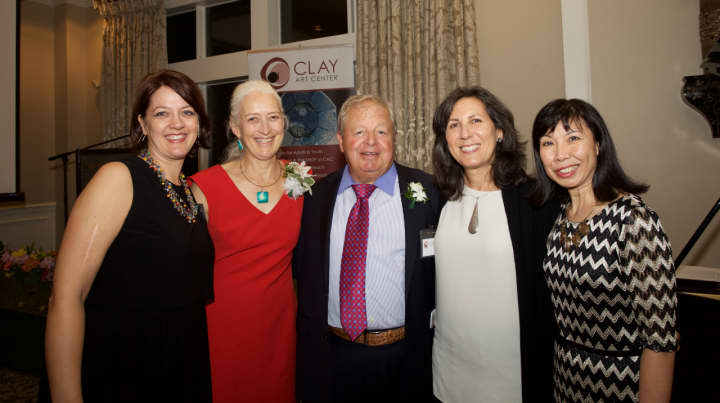 Clay Arts Center Executive Director Leigh Taylor Mickelson with honorees Sarah Coble, Robert Rattet, Debra Fram and Co-Chair Sally Ng at the Clay Arts Center gala on Oct. 1.