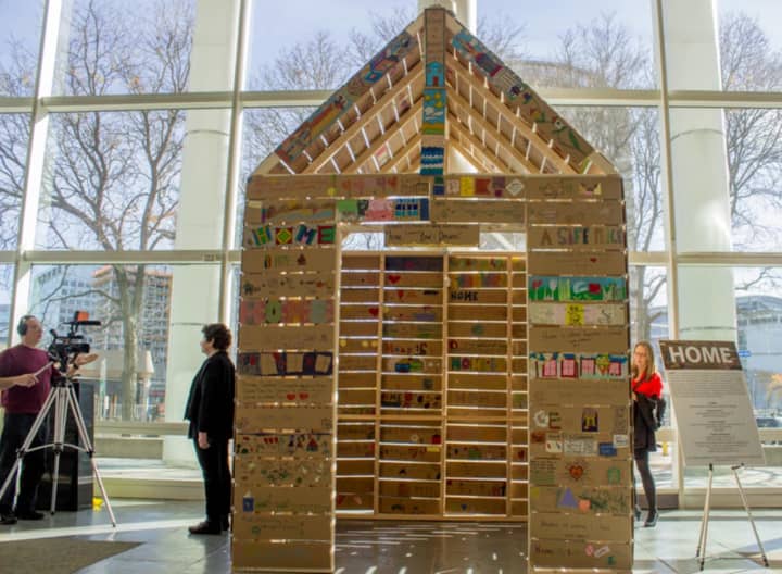 An art installation at Stamford Government Center explores homelessness in the city.