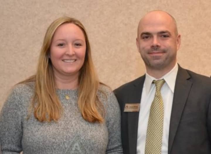 Colleen Spafford and Joseph Niclas stand together at the annual College Counselor Luncheon at Ramapo College of New Jersey.