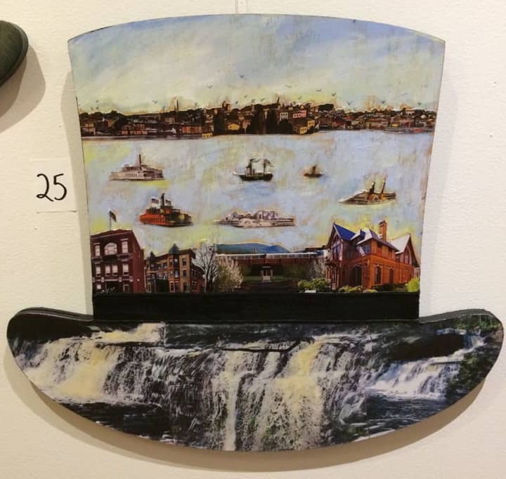 A hat by artist James Antonie focused on  the interrelationship between land, water, air, architecture, and technology.  It will be auctioned off Saturday at a fundraising for the Beacon Historical Society.