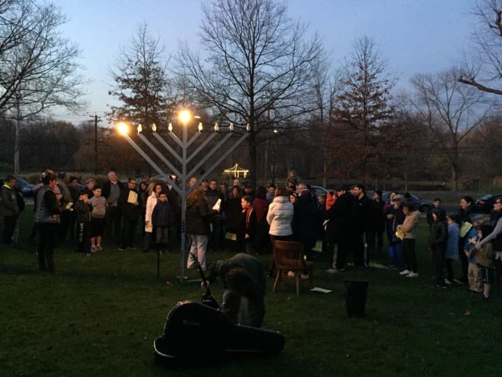 Haworth lit a community Menorah Sunday night, Dec. 6, to mark the first day of Hanukkah.