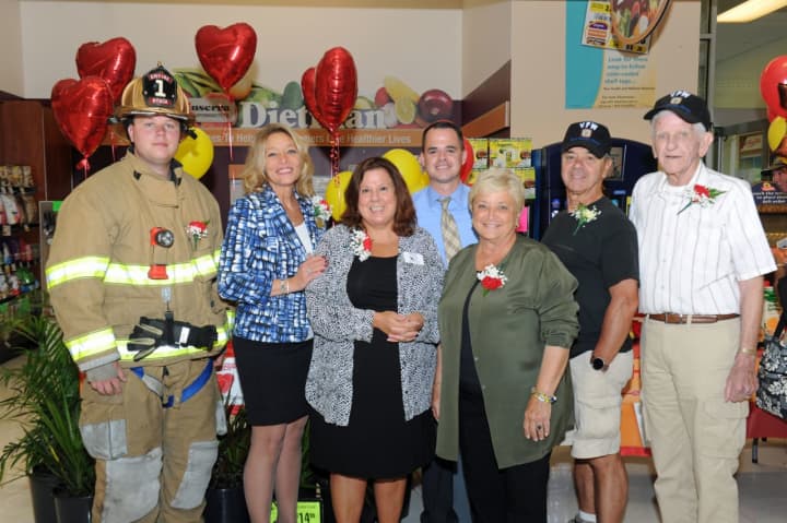 From left: James Weck Jr, Fireman; Rea Noyes, Store Manager; Diane Serratore, Executive Director People to People; State Sen. David Carlucci; Marie Lorenzini, Deputy Mayor, Nyack; Guy Gebbia, Commander VFW Post 9215; Vince Knight, VFW Post 9215.
