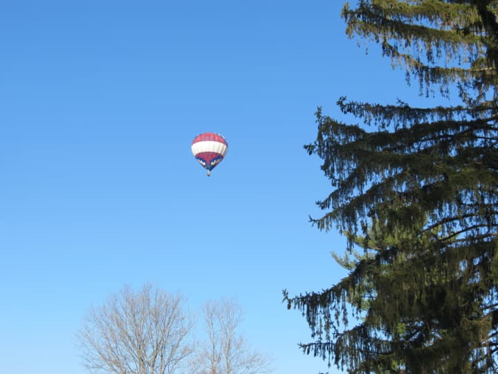 This hot air balloon crossed over the Amawalk Reservoir in Somers Sunday.