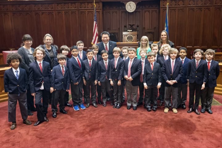 State Sen. Tony Hwang led students from Fairfield Country Day School on a tour of the State Capitol complex Thursday.