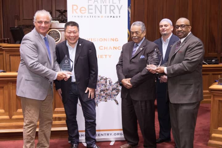 Left to right: Executive Director of Family ReEntry Jeff Grant, state Sens. Tony Hwang and Ed Gomes, Family ReEntry Program Manager Daee McKnight, Family ReEntry Director of Community Affairs Fred Hodges.