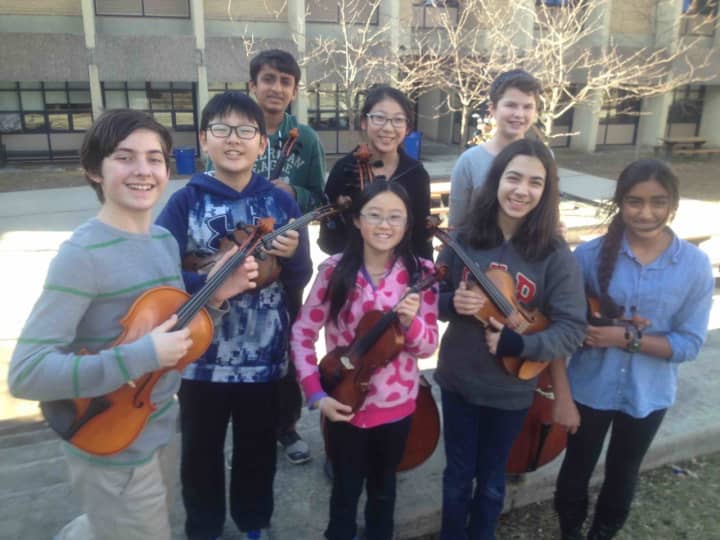 Irvington High and Middle School All-County musicians include, front row from left, Richard Ackerman, Robert Yun, Reinesse Wong, Anika Manchanda, Eesha Thaker; and back row ffrom left, Sohum Gala, Taylor Lee and Mary Cuff.