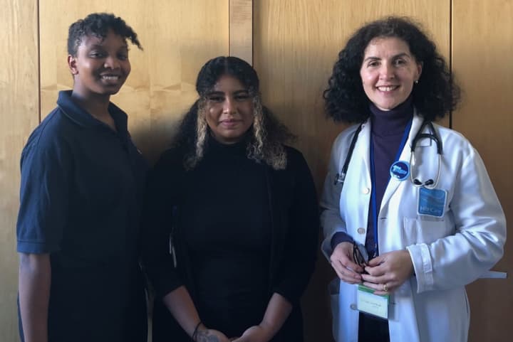 HRHCare All of Us Research Enrollment Specialists Josha Matthews and Knissa Garcia with Dr. Liliana Lombardi-Desa, All of Us Physician Lead for HRHCare Beacon.