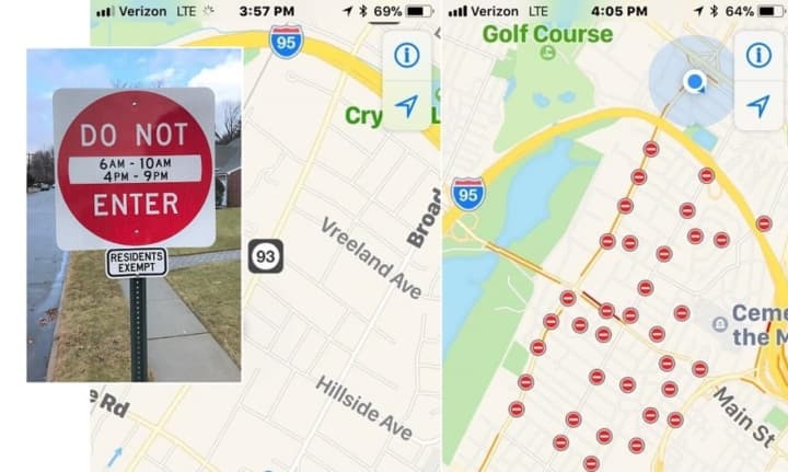The navigation app to the left, just before Monday&#x27;s rush hour, shows open roads. On the right: The result between 4-9 p.m. (same for 6-10 a.m.).
