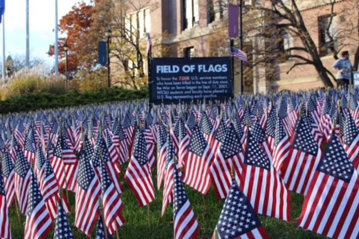 The Field of Flags is on display in front of Old Main on the midtown campus of Western Connecticut State University.
