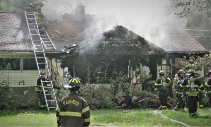 At the scene of the Arbor Road fire in Paramus on Monday.