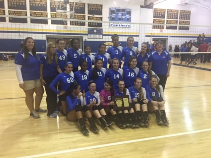 The Hendrick Hudson varsity volleyball team, after winning the Section 1 Class B Championship at Walter Panas High School.