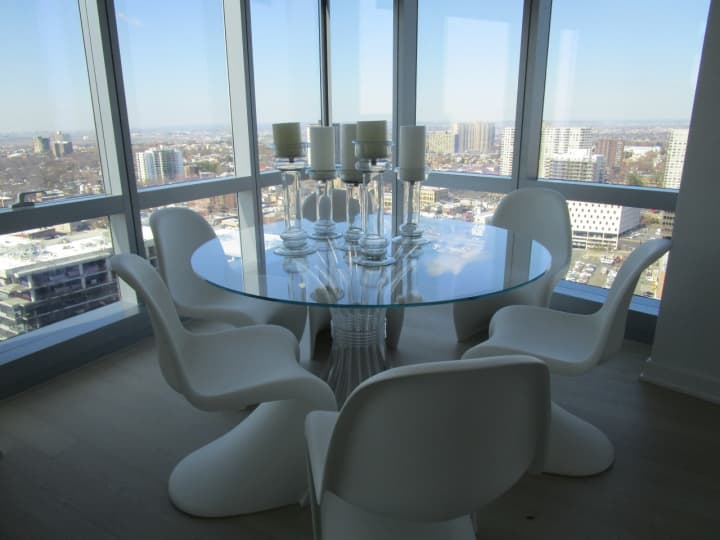 The dining room in a two-bedroom apartment at &quot;The Modern.&quot;