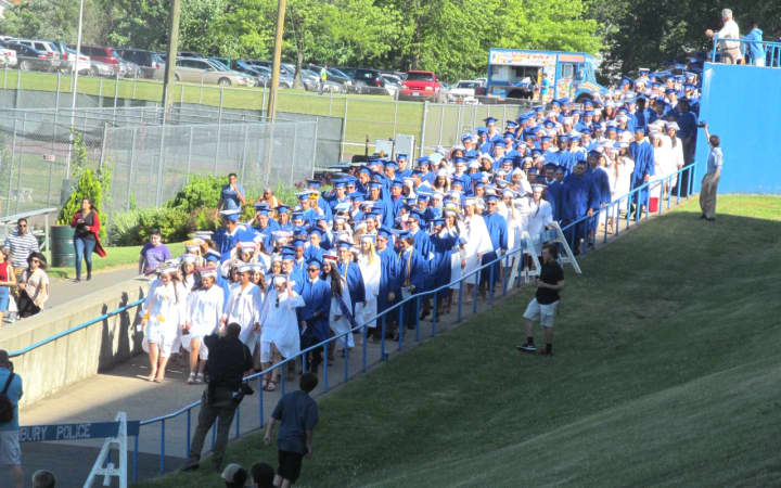 The student procession begins for the Danbury High graduation last year.