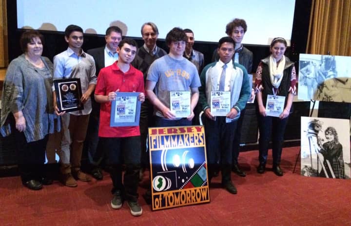 Eight finalists gather at Fort Lee High School for the 2015 Jersey Filmmakers of Tomorrow festival Saturday, Nov. 7. Among the finalists were Anthony Lorelli, Kyle Siringan and Alexander Garcia of Bergenfield High School.