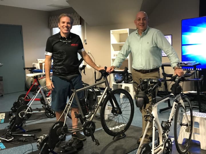 Paul Hackett and Andrew Jessup own the Pain Cave Cycling Studio in Wyckoff.