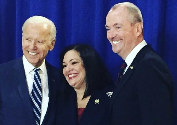 Assemblywoman Marlene Caride poses with former Vice President Joe Biden and New Jersey Governor-Elect Phil Murphy.