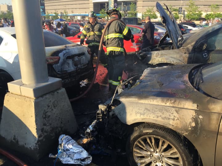 Cars caught fire at MetLife Stadium over the weekend.