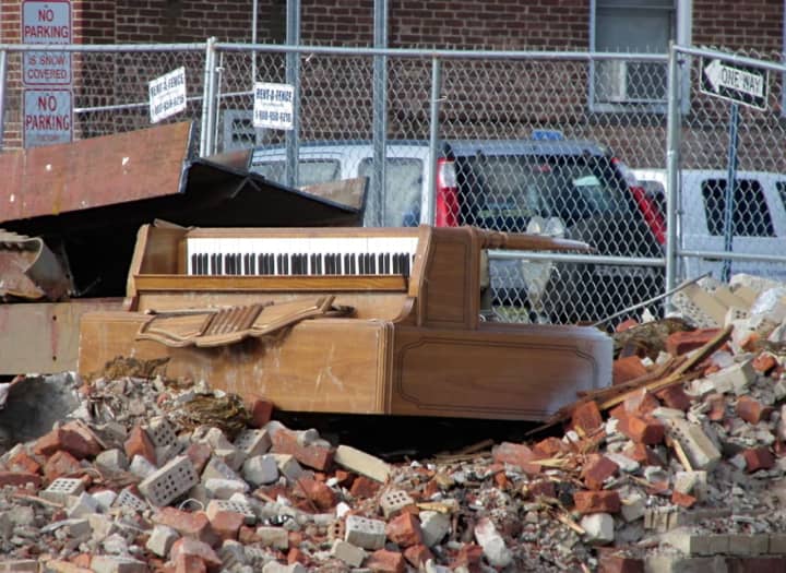 A piano was salvaged from a Main Street building before demolition in Hackensack.
