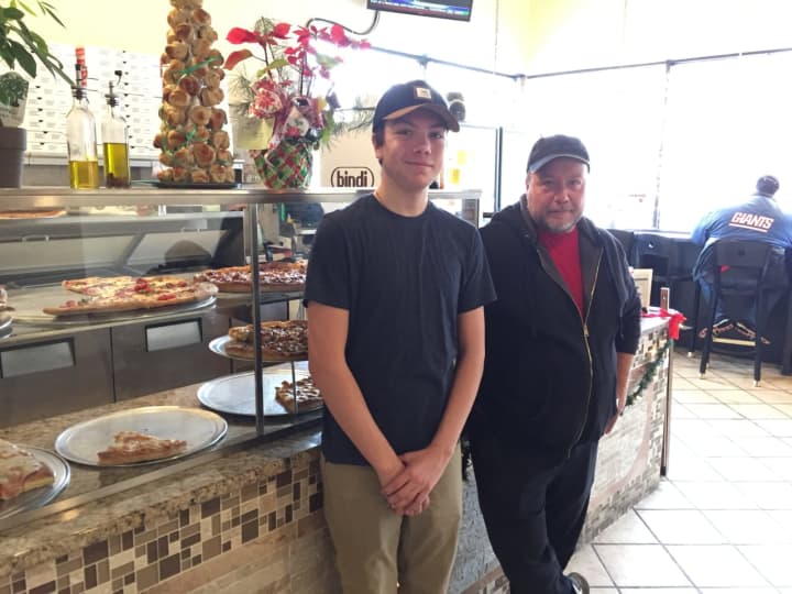 Calabria Pizza owner Franco Vaccaro, right, with his son, Gianfranco, 19.