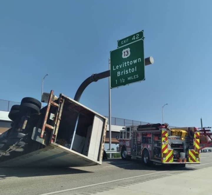 An overturned tractor-trailer caused the northbound lanes of I-95 in Bristol Township to close early Wednesday morning.