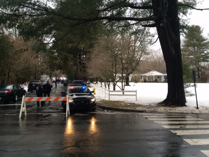 Police on the scene of the domestic attack on Mountain Laurel Road in Fairfield