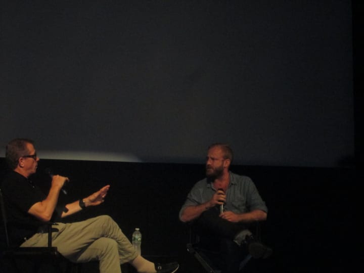 Ben Foster (r) discusses his new film &quot;Hell or High Water&quot; with Marshall Fine at The Picture House.
