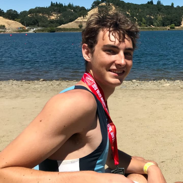 Robby Schetlick, a high school senior, at Sunday&#x27;s U.S. Rowing Youth National Championships in California where his Varsity Men&#x27;s Quad won silver medals.