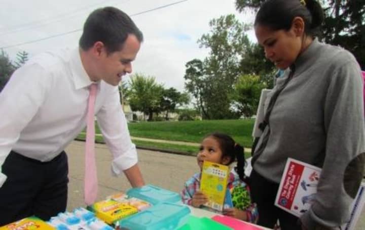 State Sen. David Carlucci recently donated school supplies to Park Elementary School in Ossining