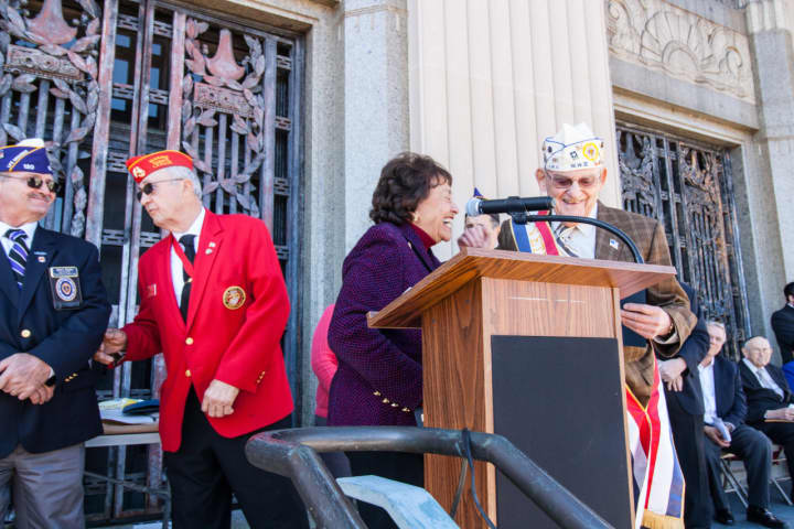 Congresswoman Nita Lowey celebrates Veterans&#x27; Day with Alan Moskin.