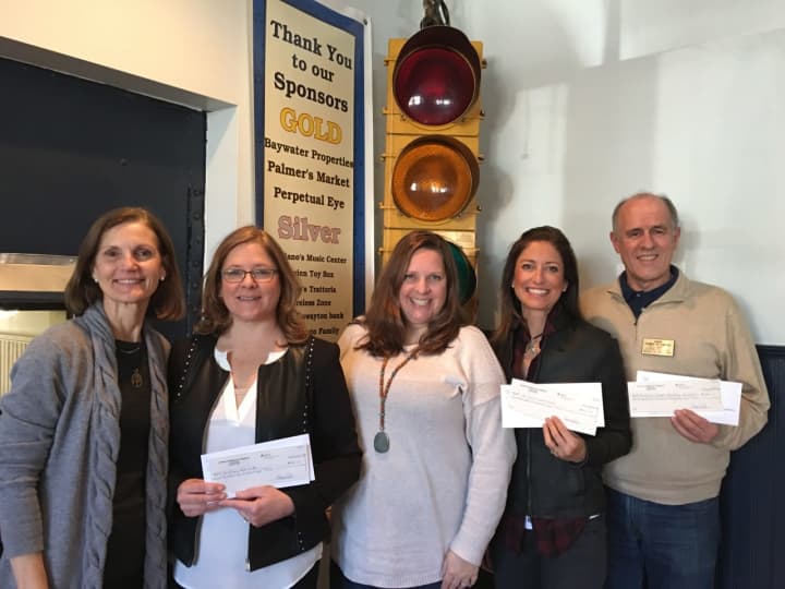 Susan Cator of the Darien Chamber of Commerce, Amy Allen of the Darien Arts Center, Kathryn Doran of the Depot Advisory Board, Kathy Arrix of the Depot Advisory Board and Bill Jensen of the Darien Chamber Charitable Foundation.