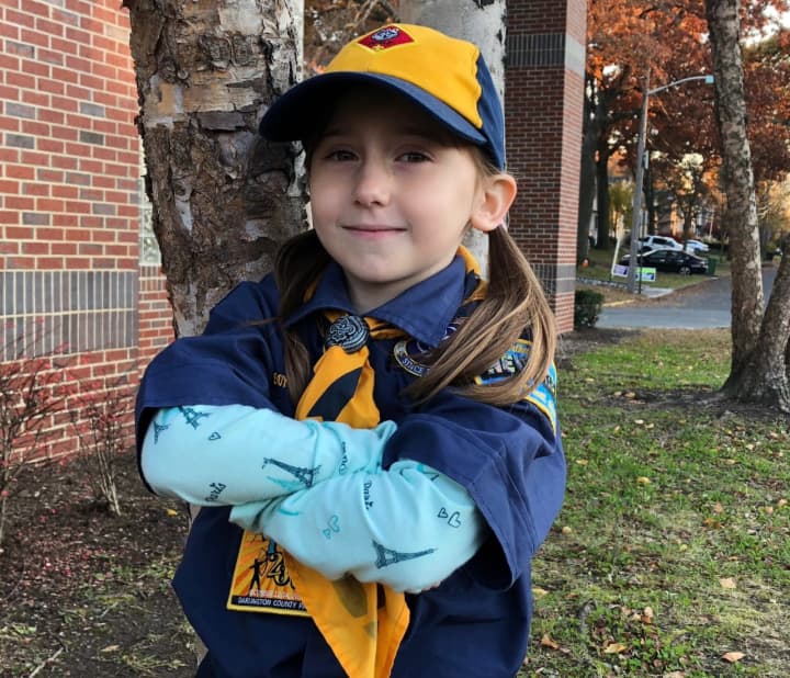 Katie Sheridan, 7, was the first girl in Paramus to become a Cub Scout.