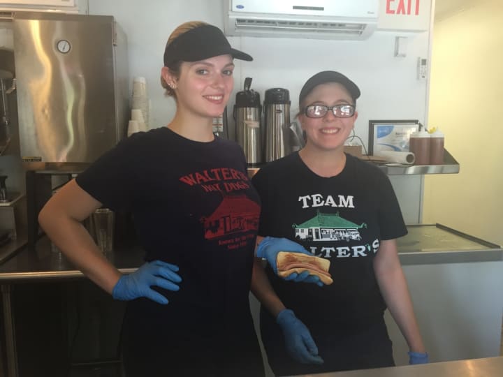 Courtney, left, and Kariana, right, two of the servers at Walter&#x27;s Hot Dogs in Mamaroneck.