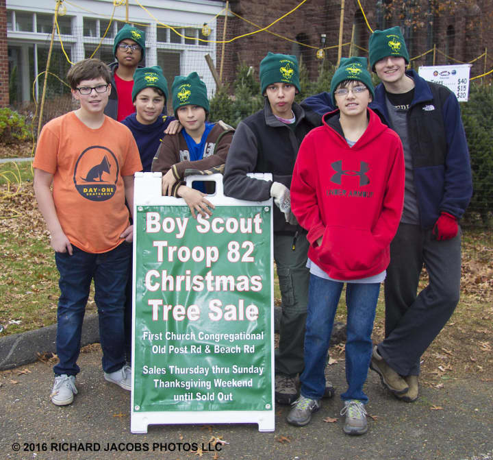 Members of Boy Scout Troop 82 will be selling Christmas trees and wreaths at 148 Beach Road.