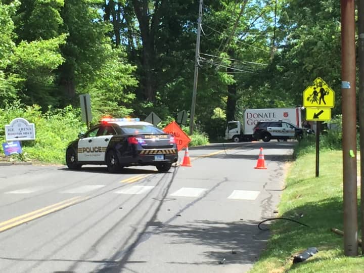 Wires are down Tuesday afternoon on Prospect Ridge Road in Ridgefield.