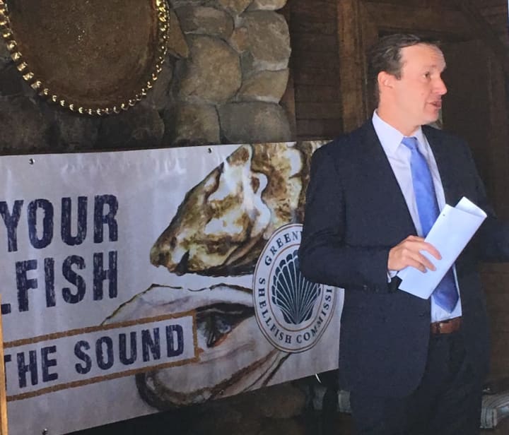 U.S. Sen. Chris Murphy speaks Thursday about Long Island Sound at the Bruce Museum Seaside Center at Greenwich Point Park.