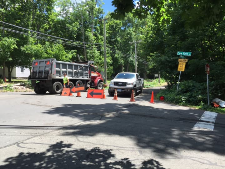 Westover Road in Stamford is closed for construction work on Thursday.