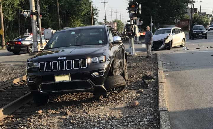 The Jeep ended up on the railroad right-of-way next to the tracks.
