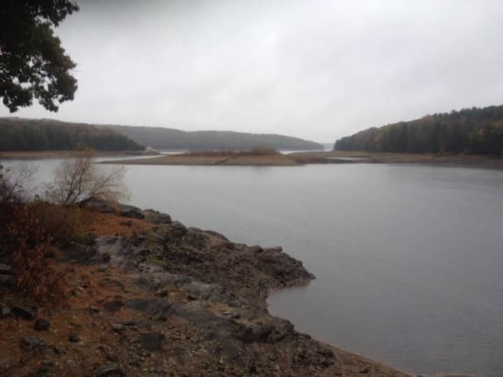 The Saugatuck Reservoir is visibly lower than usual in October 2016.