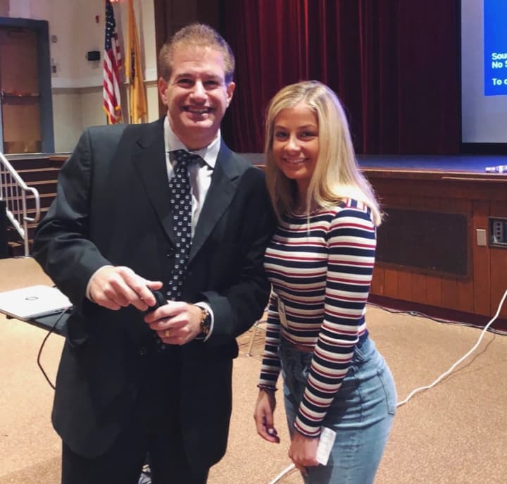 Julia Stuart of Mahwah with fellow MADD advocate Steven Benvenisti. The pair spoke together at Livingston High School earlier this month.