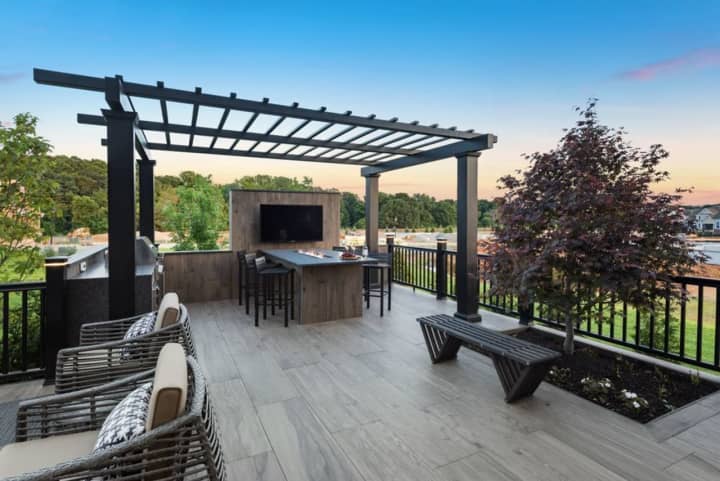 The outdoor living space is one of the many luxury features of the Toll Brothers&#x27; Reserve at Franklin Lakes.