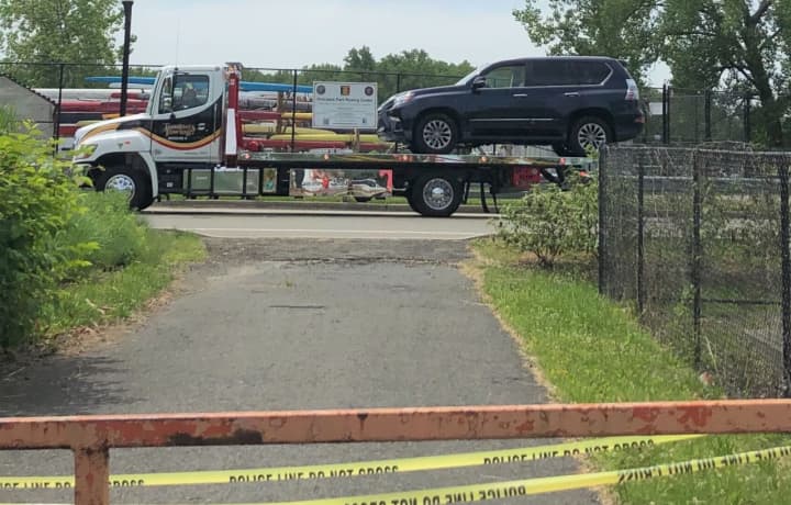 The SUV was found near the boat ramp at Overpeck Park with blood and debris outside the driver&#x27;s side door, responders said.