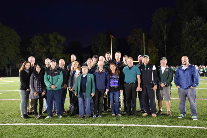 Irvington Union Free School District administrators, community members, and current and past high school coaches held a ribbon-cutting ceremony for the new Meszaros Field and Oley Track on Oct. 1.