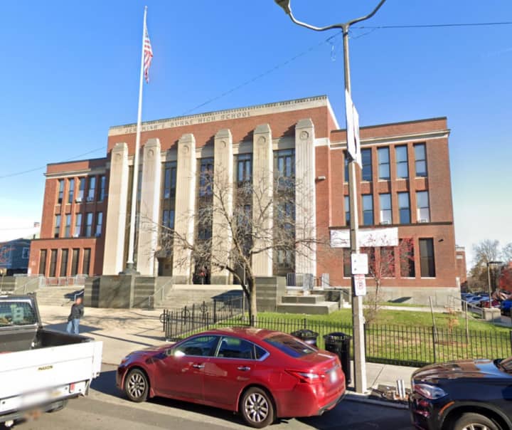 Jeremiah E. Burke High School in Dorchester, one of three Boston high schools where officials say Hewitt&nbsp;enrolled as a student.